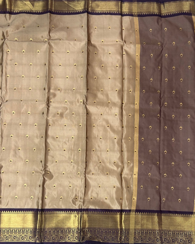 Beige n dark purple small Butta Kanchi-12 saree