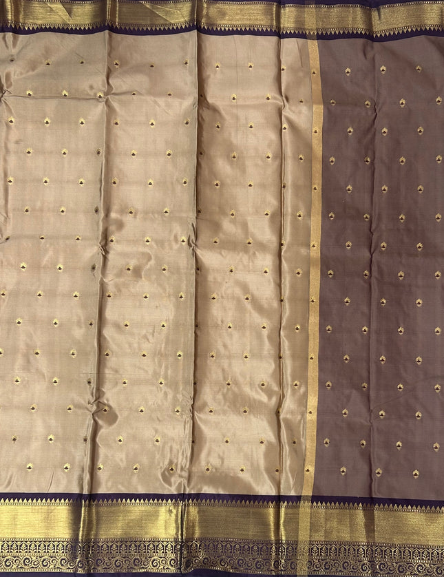 Beige n dark purple small Butta Kanchi-12 saree
