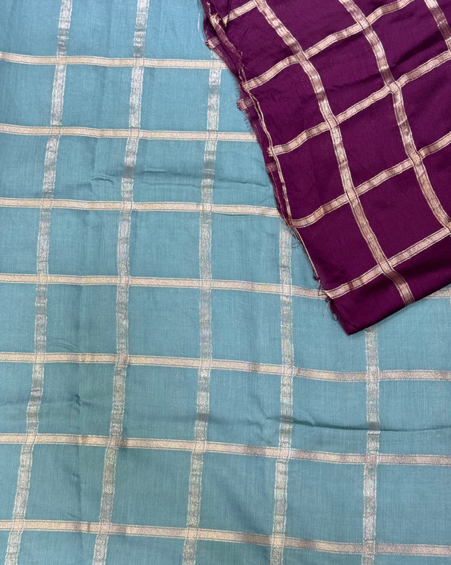 Pastel blue soft tussar crepe checks  saree ST104