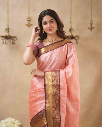Rabiya pink with maroon semi kanchi 102 silk saree
