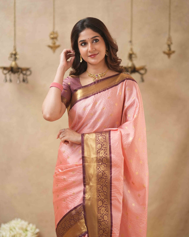 Rabiya pink with maroon semi kanchi 102 silk saree