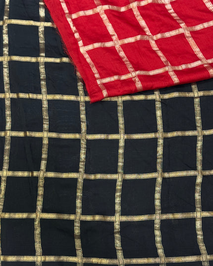 Black soft tussar crepe checks  saree