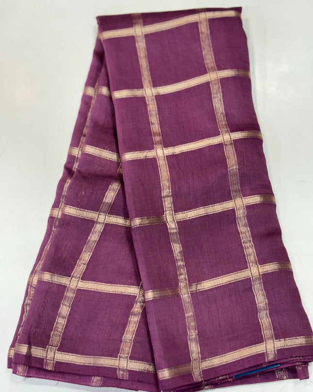 Lite wine soft tussar crepe checks  saree ST104