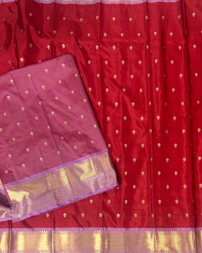 Red n light pink small semi Kanchi-12 saree