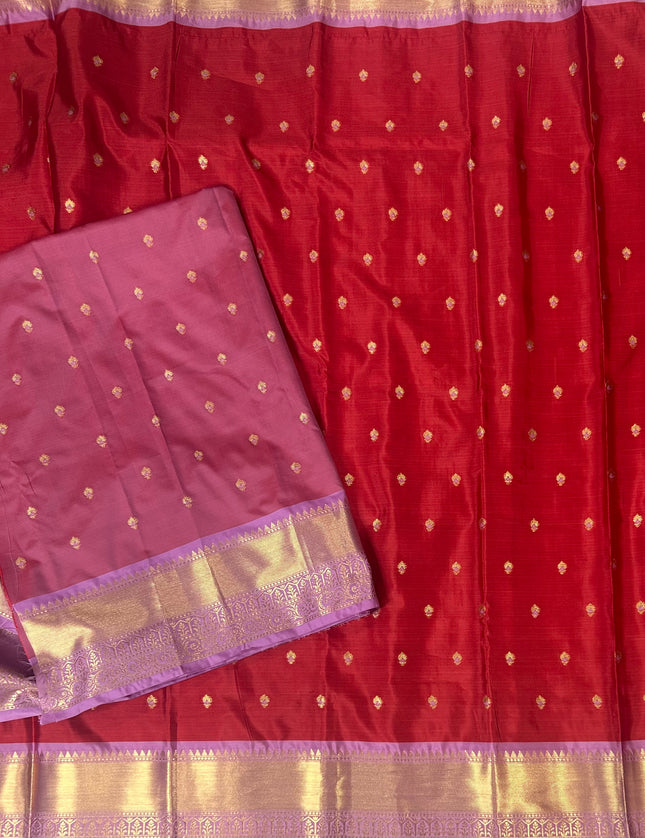 Red n light pink small semi Kanchi-12 saree