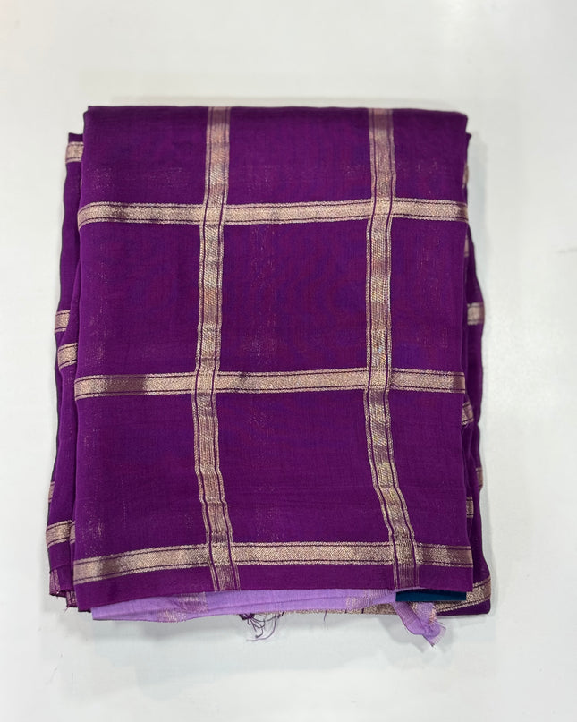 Purple soft tussar crepe checks  saree ST104