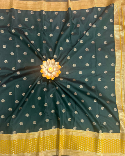 Rabiya Bottle green n mustard yellow Soft-10 silk saree