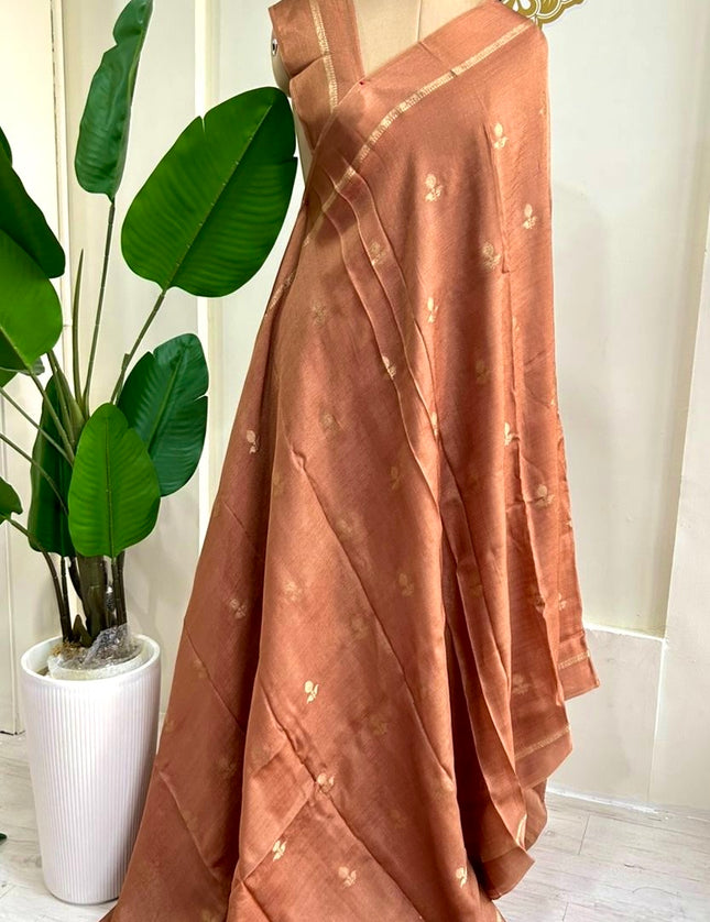 Light rust 08 jute linen saree
