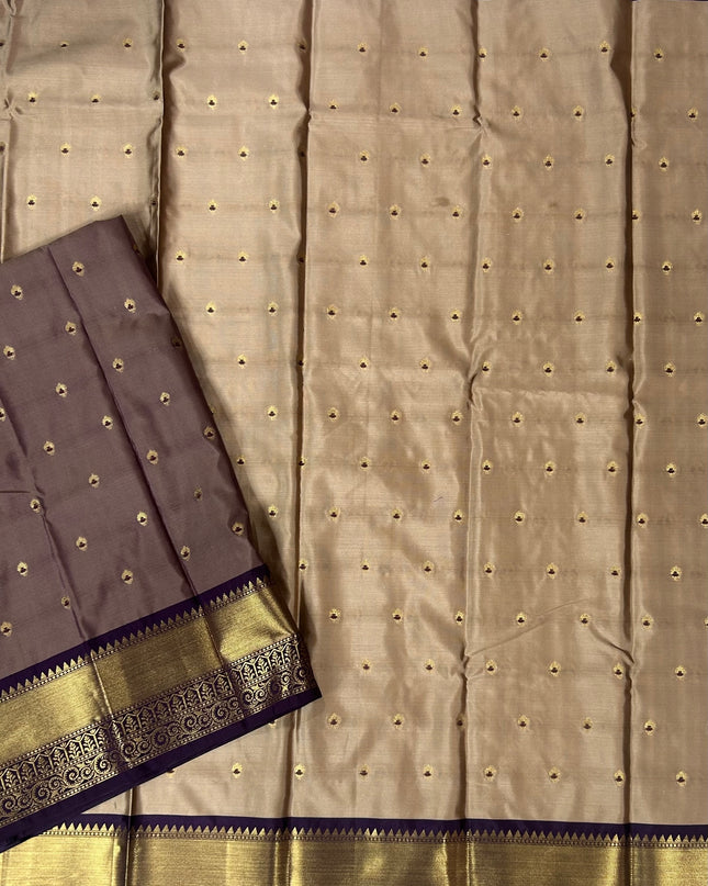 Beige n dark purple small Butta Kanchi-12 saree