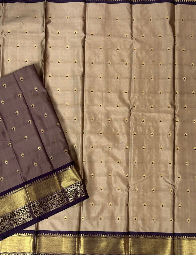 Beige n dark purple small Butta Kanchi-12 saree