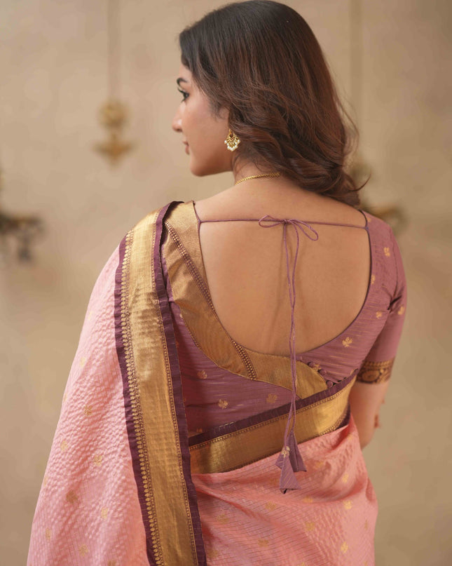 Rabiya pink with maroon semi kanchi 102 silk saree