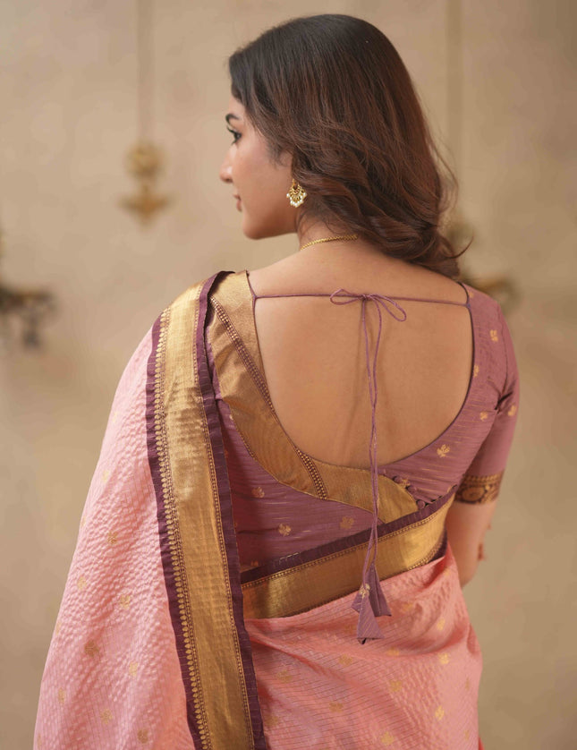 Rabiya pink with maroon semi kanchi 102 silk saree