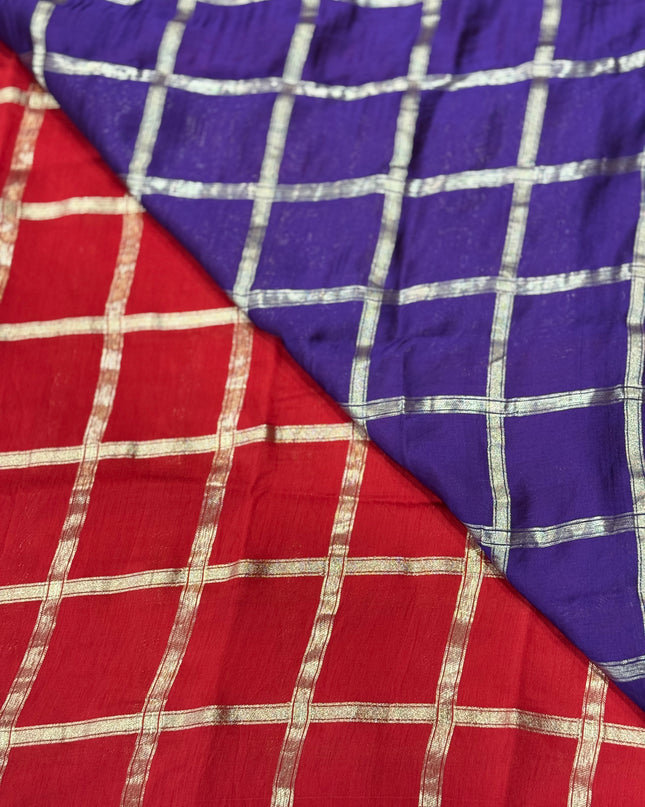 Red soft tussar crepe checks  saree ST104