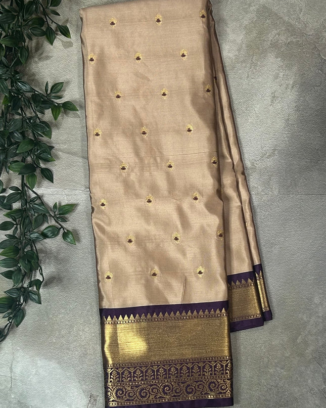 Beige n dark purple small Butta Kanchi-12 saree