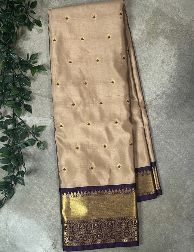 Beige n dark purple small Butta Kanchi-12 saree