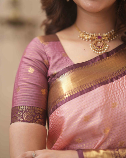 Rabiya pink with maroon semi kanchi 102 silk saree