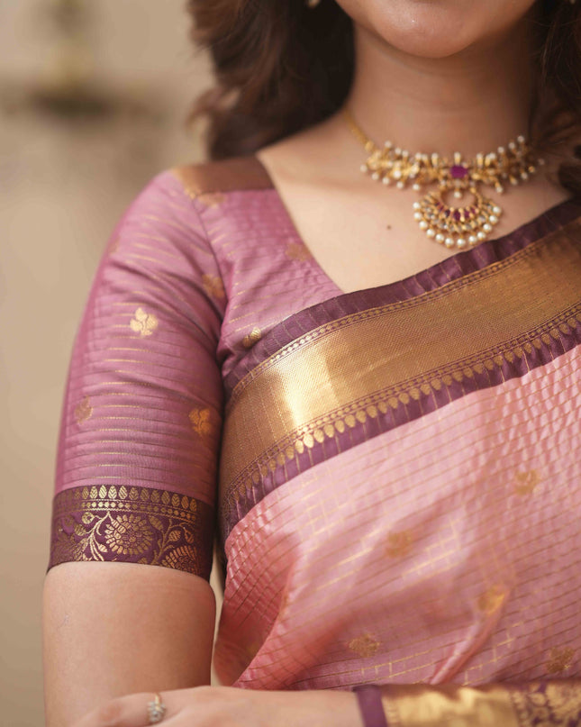 Rabiya pink with maroon semi kanchi 102 silk saree