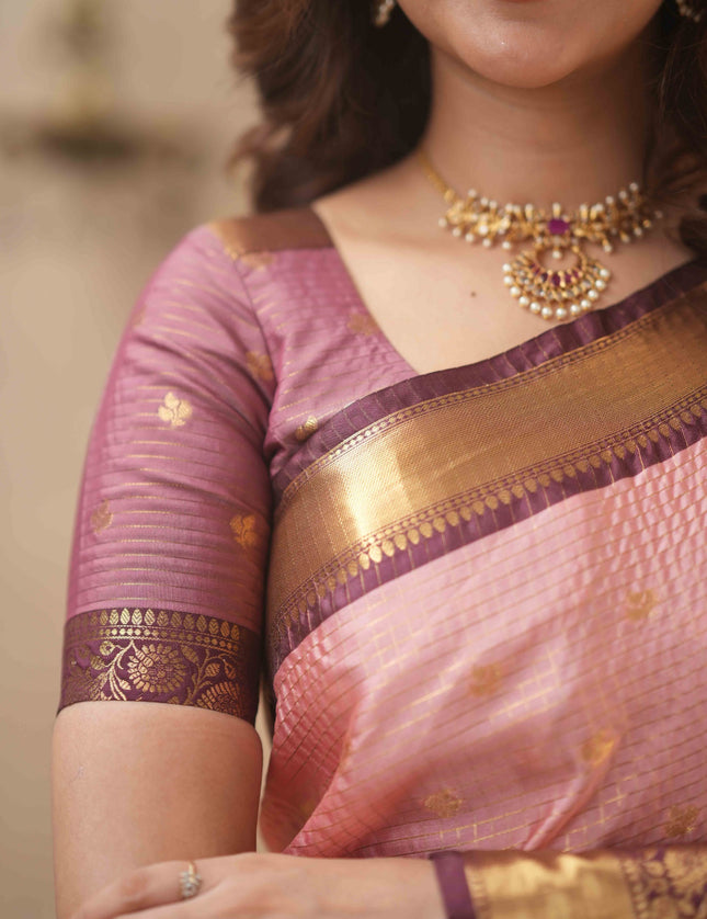 Rabiya pink with maroon semi kanchi 102 silk saree