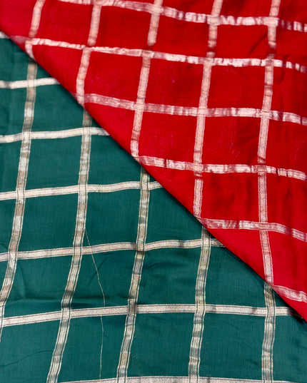 Green soft tussar crepe checks  saree ST104