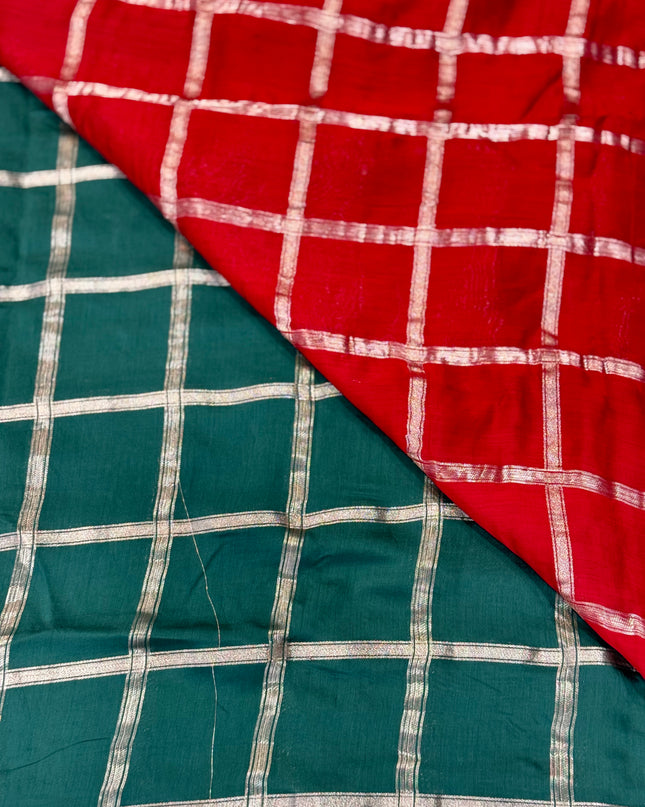Green soft tussar crepe checks  saree ST104
