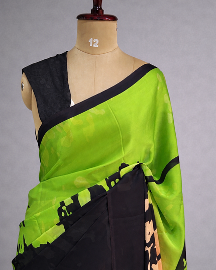 Black n multicolour satin crepe saree