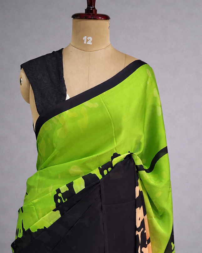 Black n multicolour satin crepe saree