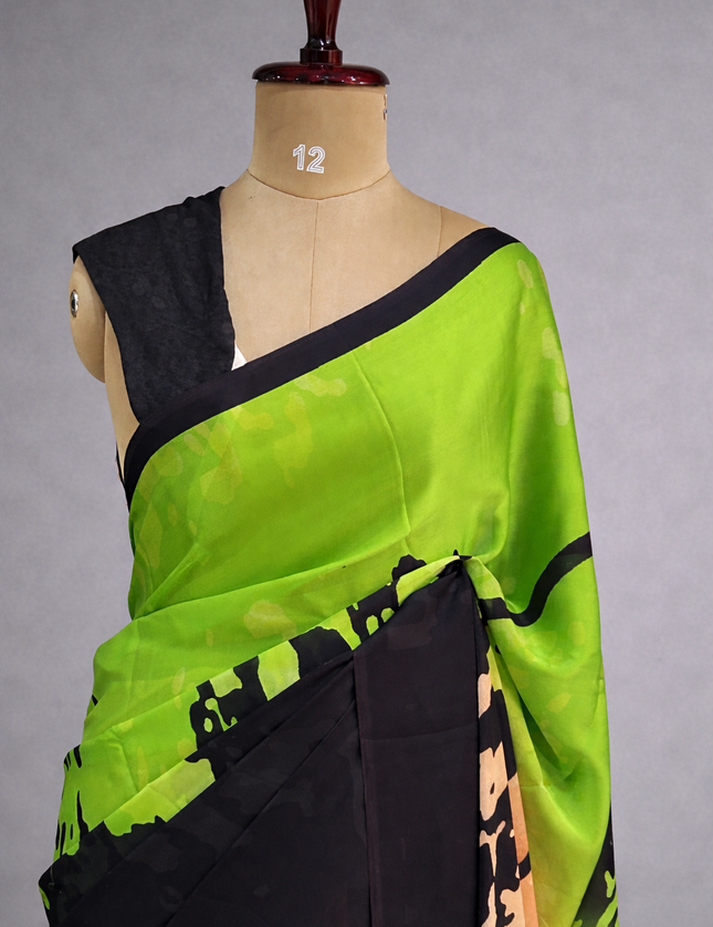 Black n multicolour satin crepe saree