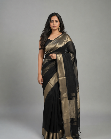 Black n Gold Organza Tissue Party Wear 107 Saree