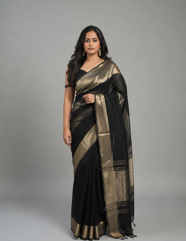 Black n Gold Organza Tissue Party Wear 107 Saree (Madhu)