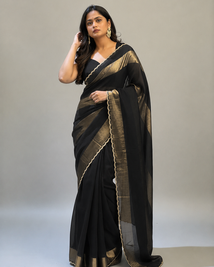 Black n Gold Organza Tissue Party Wear 107 Saree