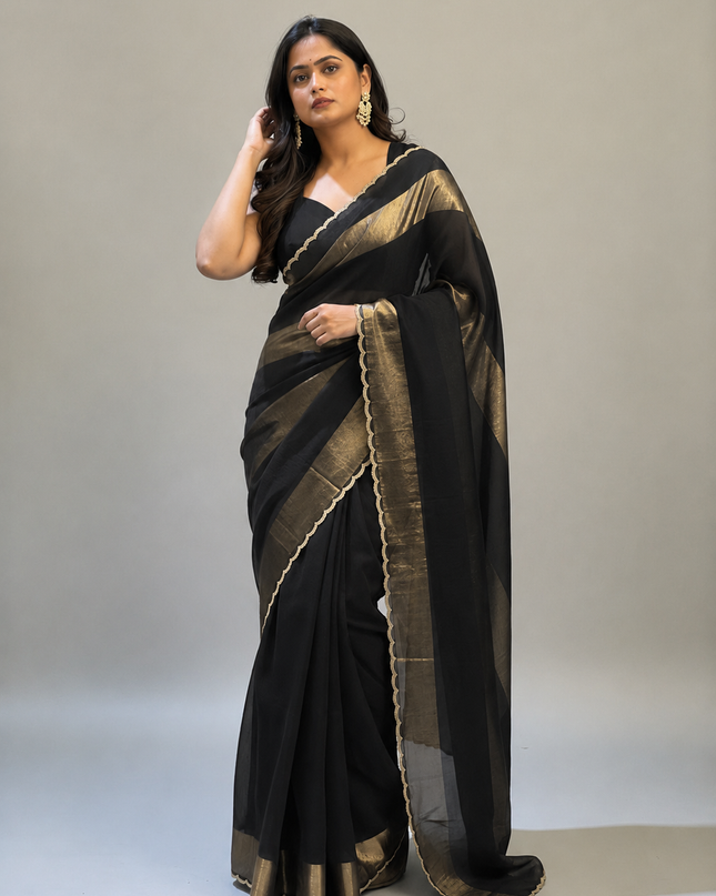 Black n Gold Organza Tissue Party Wear 107 Saree