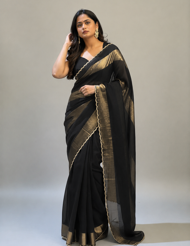 Black n Gold Organza Tissue Party Wear 107 Saree (Madhu)