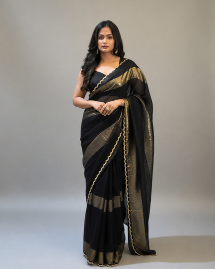 Black n Gold Organza Tissue Party Wear 107 Saree