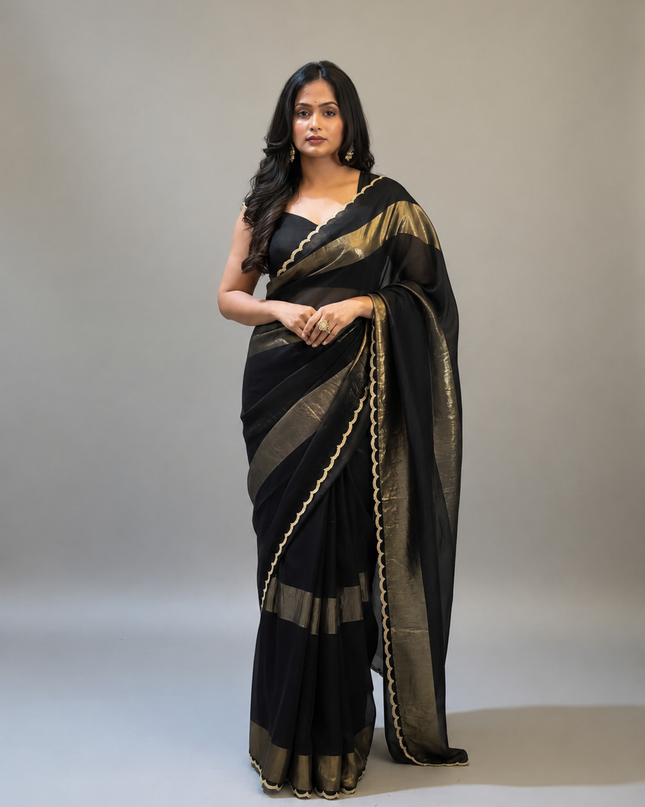 Black n Gold Organza Tissue Party Wear 107 Saree
