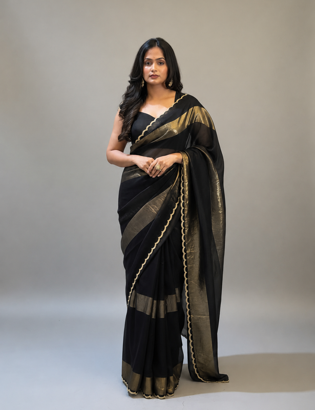 Black n Gold Organza Tissue Party Wear 107 Saree (Madhu)