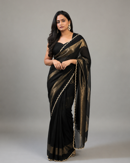 Black n Gold Organza Tissue Party Wear 107 Saree