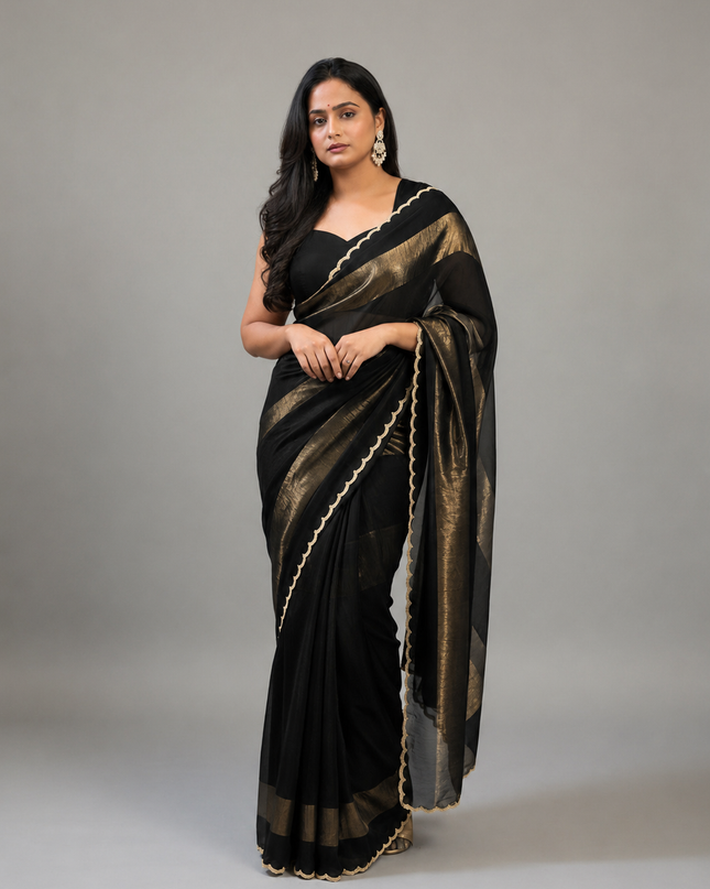 Black n Gold Organza Tissue Party Wear 107 Saree