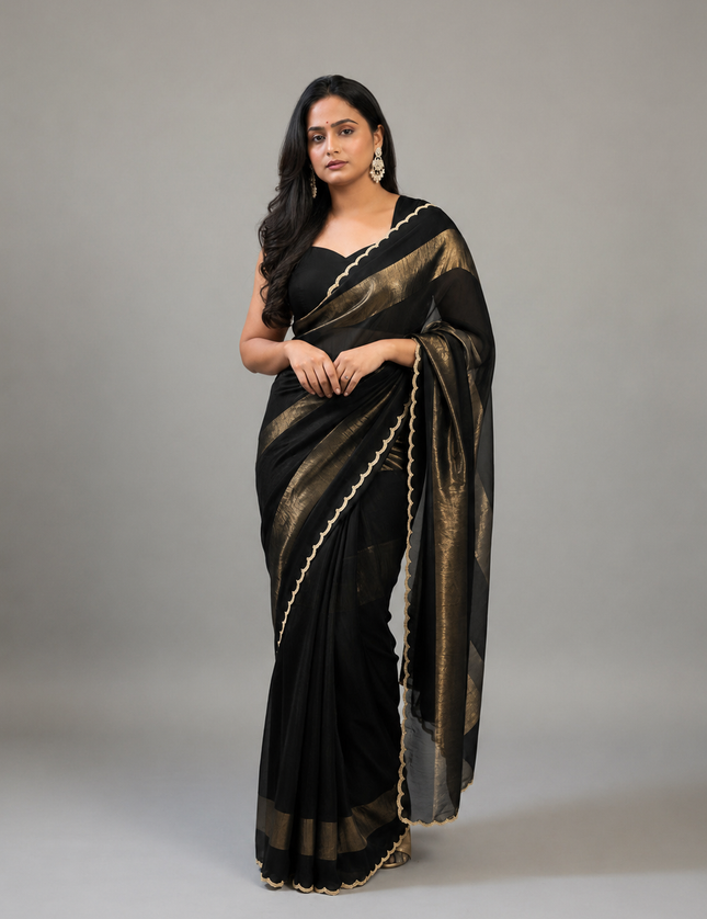 Black n Gold Organza Tissue Party Wear 107 Saree (Madhu)
