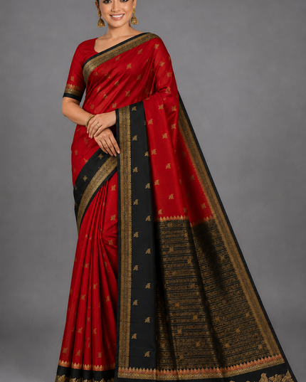 Rashmika Mandanna Red n Black Semi Silk Saree RM107