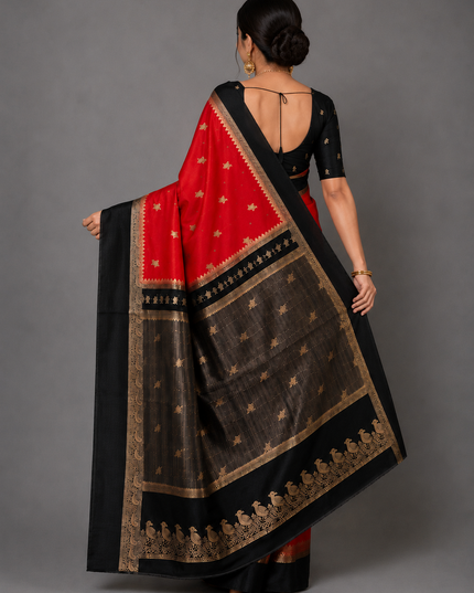 Rashmika Mandanna Red n Black Semi Silk Saree RM107