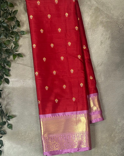 Red n light pink small semi Kanchi-12 saree