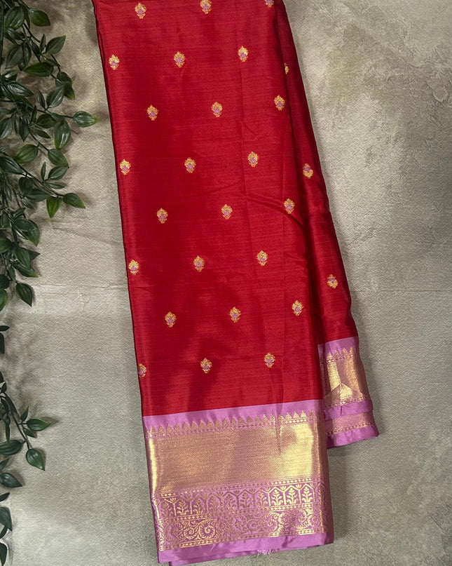 Red n light pink small semi Kanchi-12 saree
