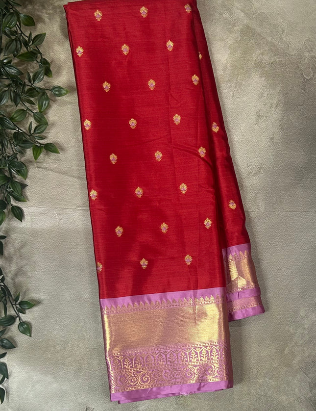 Red n light pink small semi Kanchi-12 saree