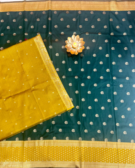 Rabiya Bottle green n mustard yellow Soft-10 silk saree