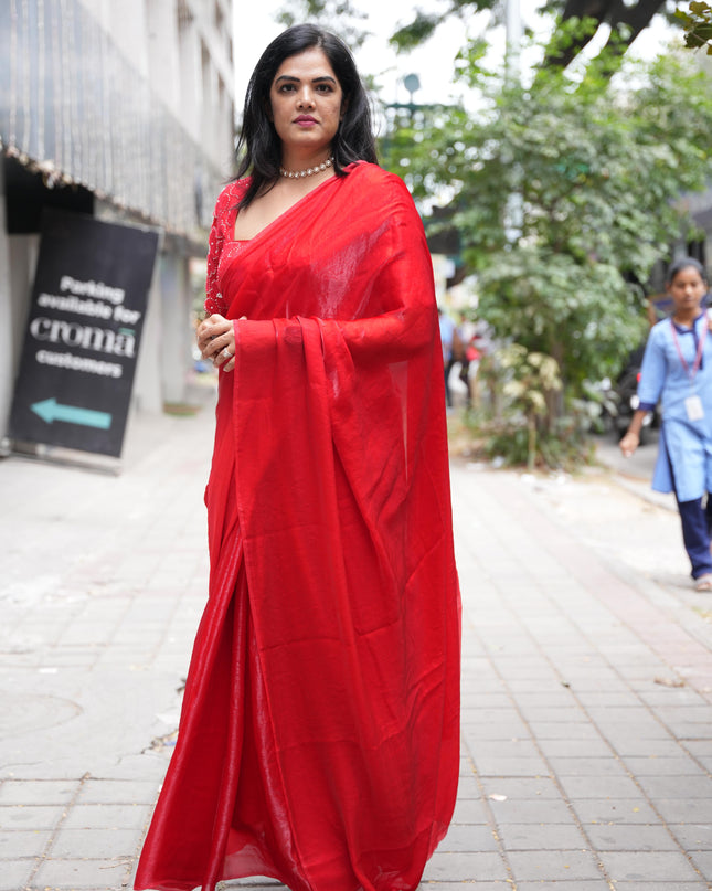 “Pearl” Red party wear saree