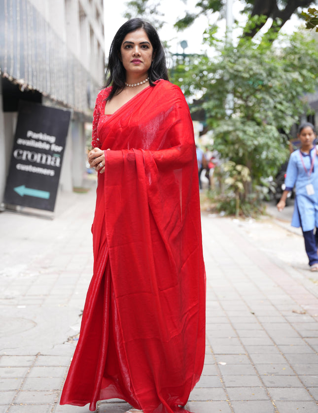 “Pearl” Red party wear saree