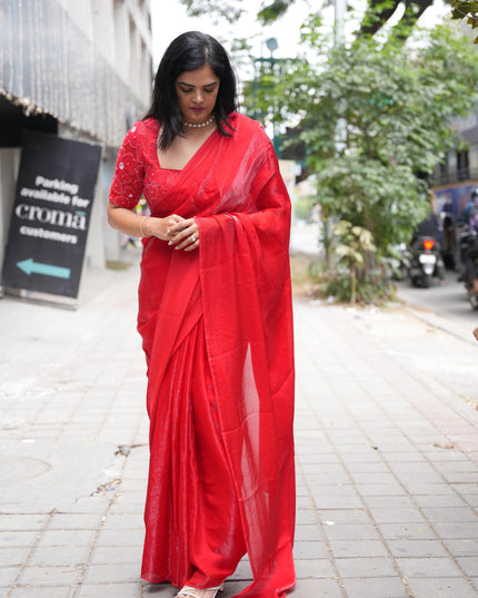 “Pearl” Red party wear saree