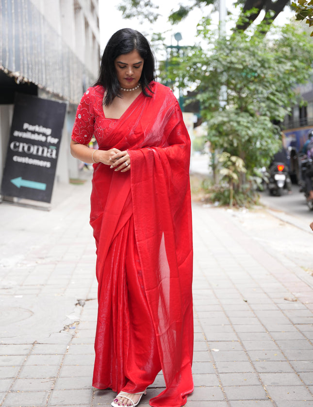 “Pearl” Red party wear saree