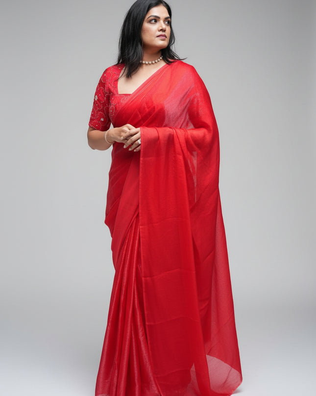 “Pearl” Red party wear saree