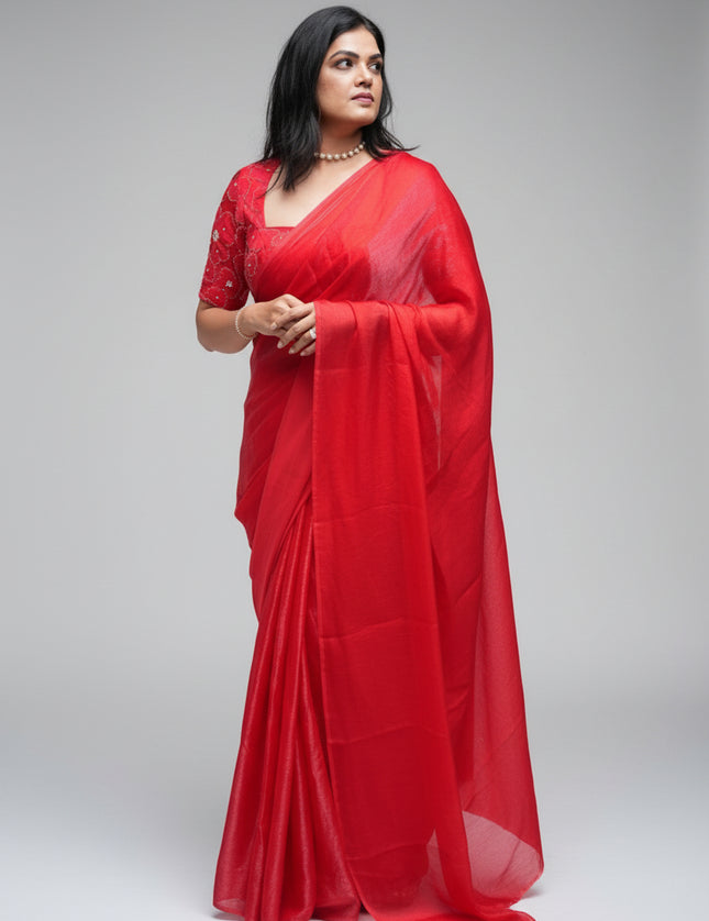 “Pearl” Red party wear saree